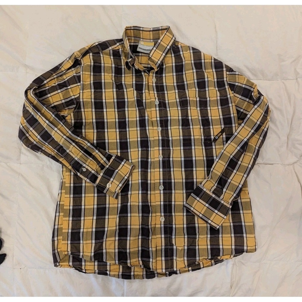 Y2K Grunge Streetwear Southpole‎ Yellow Plaid Flannel Skate Button Down Large